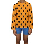 Polka Dots - Black on Dark Orange Kid s Long Sleeve Swimwear