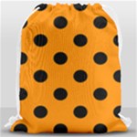Polka Dots - Black on Dark Orange Drawstring Bag (Large)