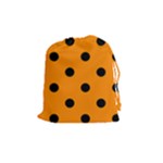 Polka Dots - Black on Dark Orange Drawstring Pouch (M)