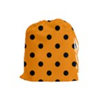 Polka Dots - Black on Dark Orange Drawstring Pouch (L)
