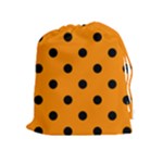Polka Dots - Black on Dark Orange Drawstring Pouch (XL)