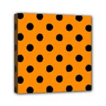 Polka Dots - Black on Dark Orange Mini Canvas 6  x 6  (Stretched)