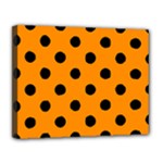 Polka Dots - Black on Dark Orange Canvas 14  x 11  (Stretched)