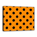 Polka Dots - Black on Dark Orange Canvas 16  x 12  (Stretched)