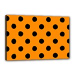 Polka Dots - Black on Dark Orange Canvas 18  x 12  (Stretched)