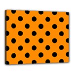 Polka Dots - Black on Dark Orange Canvas 20  x 16  (Stretched)
