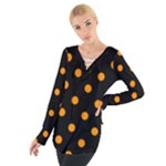 Polka Dots - Dark Orange on Black Women s Tie Up Tee