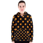 Polka Dots - Dark Orange on Black Women s Zipper Hoodie