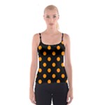 Polka Dots - Dark Orange on Black Spaghetti Strap Top