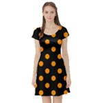 Polka Dots - Dark Orange on Black Short Sleeve Skater Dress