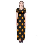 Polka Dots - Dark Orange on Black Short Sleeve Maxi Dress