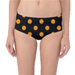 Polka Dots - Dark Orange on Black Mid-Waist Bikini Bottoms