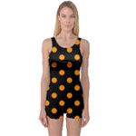 Polka Dots - Dark Orange on Black One Piece Boyleg Swimsuit