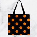 Polka Dots - Dark Orange on Black Zipper Grocery Tote Bag