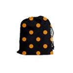 Polka Dots - Dark Orange on Black Drawstring Pouch (M)