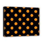 Polka Dots - Dark Orange on Black Canvas 14  x 11  (Stretched)