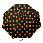 Polka Dots - Dark Orange on Black Folding Umbrella