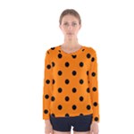 Polka Dots - Black on Orange Women s Long Sleeve T-shirt