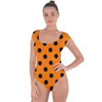 Polka Dots - Black on Orange Short Sleeve Leotard (Ladies)