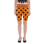 Polka Dots - Black on Orange Yoga Cropped Leggings