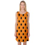 Polka Dots - Black on Orange Sleeveless Satin Nightdress