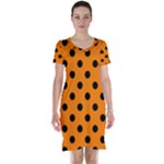 Polka Dots - Black on Orange Short Sleeve Nightdress