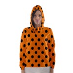 Polka Dots - Black on Orange Hooded Wind Breaker (Women)