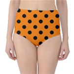 Polka Dots - Black on Orange High-Waist Bikini Bottoms