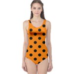 Polka Dots - Black on Orange One Piece Swimsuit