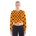 Polka Dots - Black on Orange Women s Cropped Sweatshirt