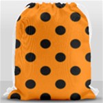 Polka Dots - Black on Orange Drawstring Bag (Large)