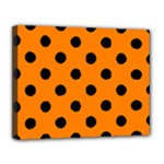 Polka Dots - Black on Orange Canvas 14  x 11  (Stretched)