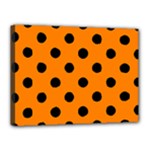 Polka Dots - Black on Orange Canvas 16  x 12  (Stretched)