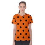 Polka Dots - Black on Safety Orange Women s Cotton Tee
