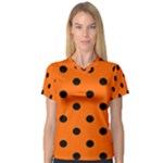 Polka Dots - Black on Safety Orange Women s V-Neck Sport Mesh Tee
