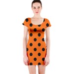 Polka Dots - Black on Safety Orange Short Sleeve Bodycon Dress