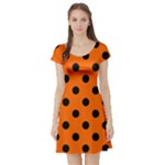 Polka Dots - Black on Safety Orange Short Sleeve Skater Dress