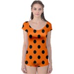 Polka Dots - Black on Safety Orange Boyleg Leotard (Ladies)