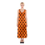 Polka Dots - Black on Safety Orange Full Print Maxi Dress