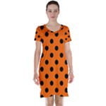 Polka Dots - Black on Safety Orange Short Sleeve Nightdress