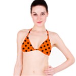 Polka Dots - Black on Safety Orange Bikini Top