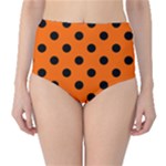 Polka Dots - Black on Safety Orange High-Waist Bikini Bottoms