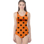 Polka Dots - Black on Safety Orange One Piece Swimsuit