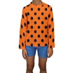Polka Dots - Black on Safety Orange Kid s Long Sleeve Swimwear