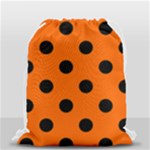 Polka Dots - Black on Safety Orange Drawstring Bag (Small)