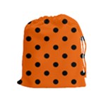 Polka Dots - Black on Safety Orange Drawstring Pouch (XL)