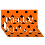 Polka Dots - Black on Safety Orange Merry Xmas 3D Greeting Card (8x4)