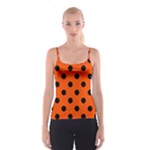 Polka Dots - Black on Tangelo Orange Spaghetti Strap Top