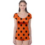 Polka Dots - Black on Tangelo Orange Boyleg Leotard (Ladies)