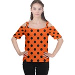 Polka Dots - Black on Tangelo Orange Women s Cutout Shoulder Tee